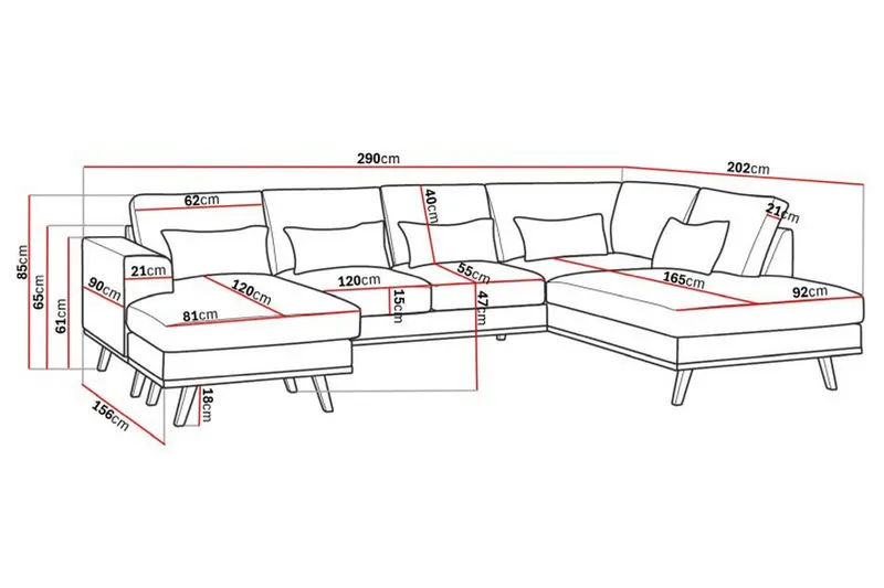 Copenhagen Compact 4-sits Högervänd U-formad Large Soffa med Divan och Schäslong i Tyg - Ljusgrå - Products - Möbler - Soffa - Divansoffa & schäslongsoffa - 4 sits soffa med divan