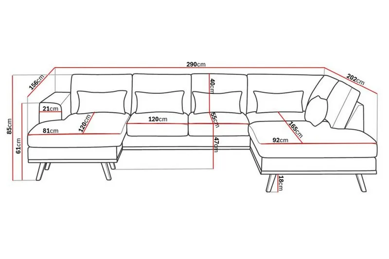 Copenhagen Compact 4-sits Högervänd U-formad Large Soffa med Divan och Schäslong i Tyg - Ljusgrå - Products - Möbler - Soffa - Divansoffa & schäslongsoffa - 4 sits soffa med divan