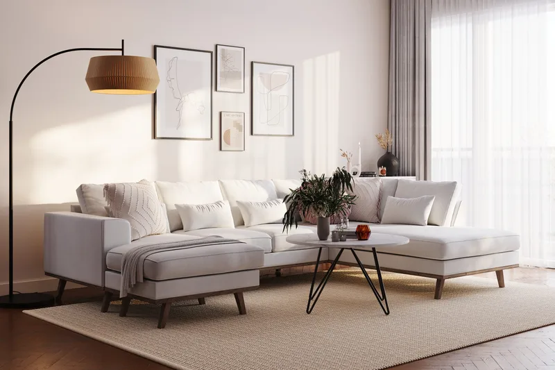 Copenhagen Compact 4-sits Högervänd U-formad Large Soffa med Divan och Schäslong i Tyg - Ljusgrå - Products - Möbler - Soffa - Divansoffa & schäslongsoffa - 4 sits soffa med divan