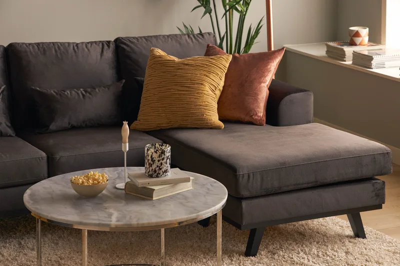 Copenhagen Compact 4-sits Vänstervänd U-formad Large Soffa med Divan och Schäslong i Sammet - Mörkgrå - Products - Möbler - Soffa - Divansoffa & schäslongsoffa - 4 sits soffa med divan
