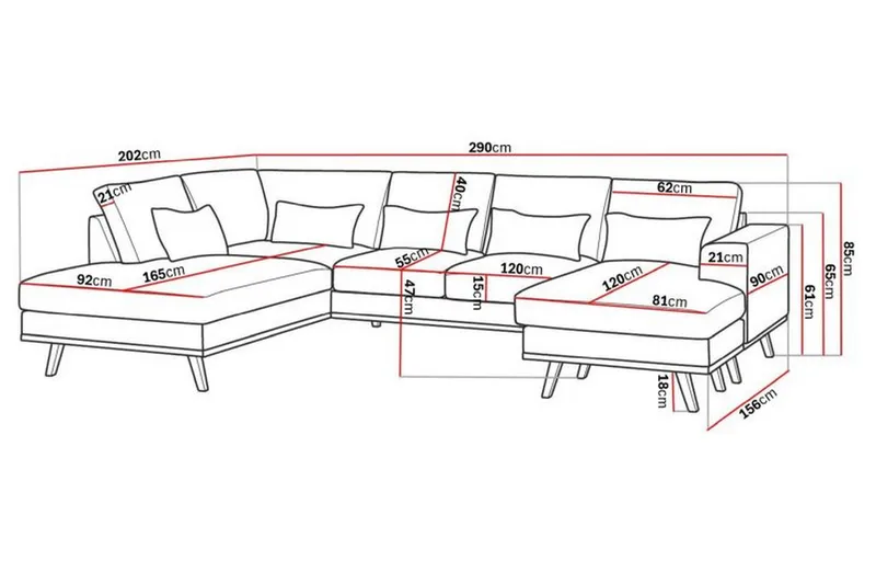 Copenhagen Compact 4-sits Vänstervänd U-formad Large Soffa med Divan och Schäslong i Sammet - Mörkgrå - Products - Möbler - Soffa - Divansoffa & schäslongsoffa - 4 sits soffa med divan