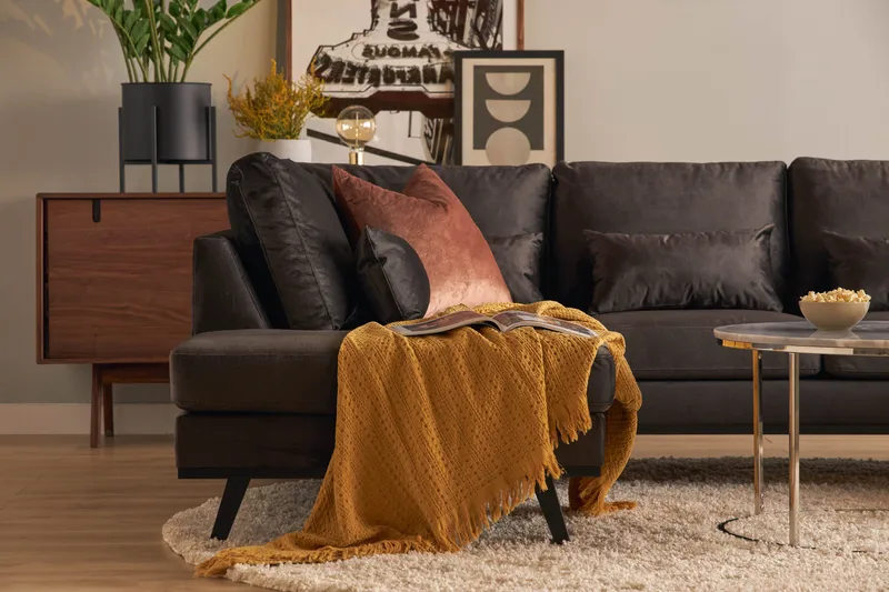 Copenhagen Compact 4-sits Vänstervänd U-formad Large Soffa med Divan och Schäslong i Sammet - Mörkgrå - Products - Möbler - Soffa - Divansoffa & schäslongsoffa - 4 sits soffa med divan