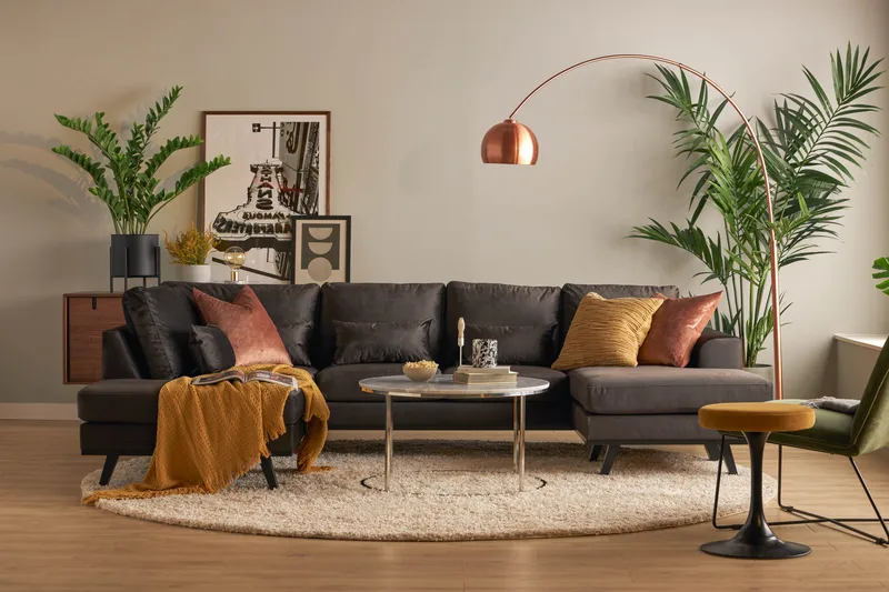 Copenhagen Compact 4-sits Vänstervänd U-formad Large Soffa med Divan och Schäslong i Sammet - Mörkgrå - Products - Möbler - Soffa - Divansoffa & schäslongsoffa - 4 sits soffa med divan