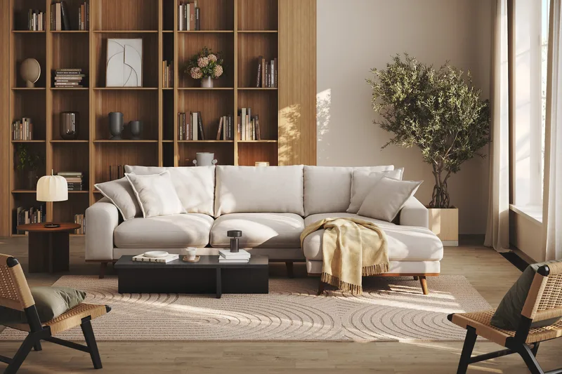 Copenhagen Premium 4-sits Högervänd L-formad Djup Divansoffa i Tyg - Beige - Products - Möbler - Soffa - Divansoffa & schäslongsoffa - 3 sits soffa med divan