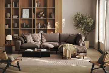 Copenhagen Premium 4-sits Högervänd L-formad Djup Schäslongsoffa i Tyg - Mörkbrun - Products - Möbler - Soffa - Divansoffa & schäslongsoffa - 4 sits soffa med divan