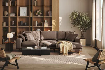Copenhagen Premium 4-sits Högervänd L-formad Djup Divansoffa i Tyg - Mörkbrun - Products - Möbler - Soffa - Divansoffa & schäslongsoffa - 3 sits soffa med divan