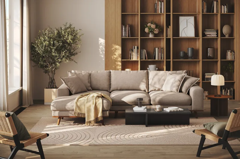 Copenhagen Premium 4-sits Vänstervänd L-formad Djup Divansoffa i Tyg - Ljusbrun - Products - Möbler - Soffa - Divansoffa & schäslongsoffa - 3 sits soffa med divan