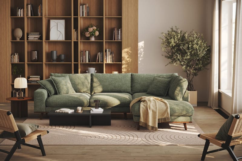 Copenhagen Premium 4-sits Högervänd L-formad Djup Schäslongsoffa i Chenille - Grön - Products - Möbler - Soffa - Divansoffa & schäslongsoffa - 4 sits soffa med divan