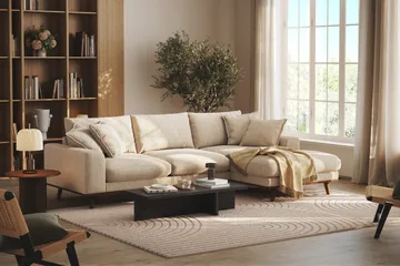 Copenhagen Premium 4-sits Högervänd L-formad Djup Divansoffa i Chenille - Beige - Products - Möbler - Soffa - Divansoffa & schäslongsoffa - 4 sits soffa med divan