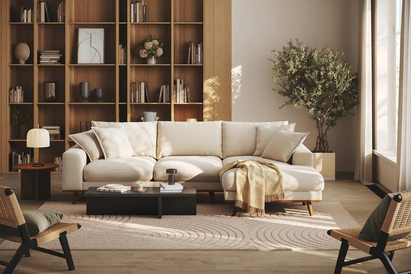 Copenhagen Premium 4-sits Högervänd L-formad Djup Divansoffa i Chenille - Ljusbeige - Products - Möbler - Soffa - Divansoffa & schäslongsoffa - 4 sits soffa med divan