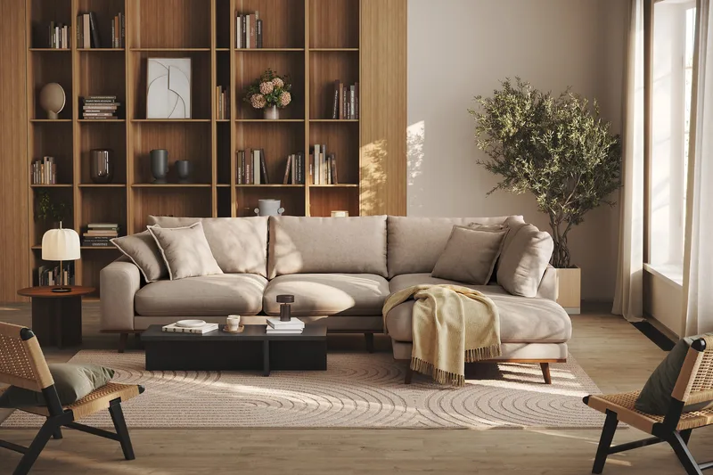 Copenhagen Premium 4-sits Högervänd L-formad Djup Schäslongsoffa i Tyg - Ljusbrun - Products - Möbler - Soffa - Divansoffa & schäslongsoffa - 4 sits soffa med divan