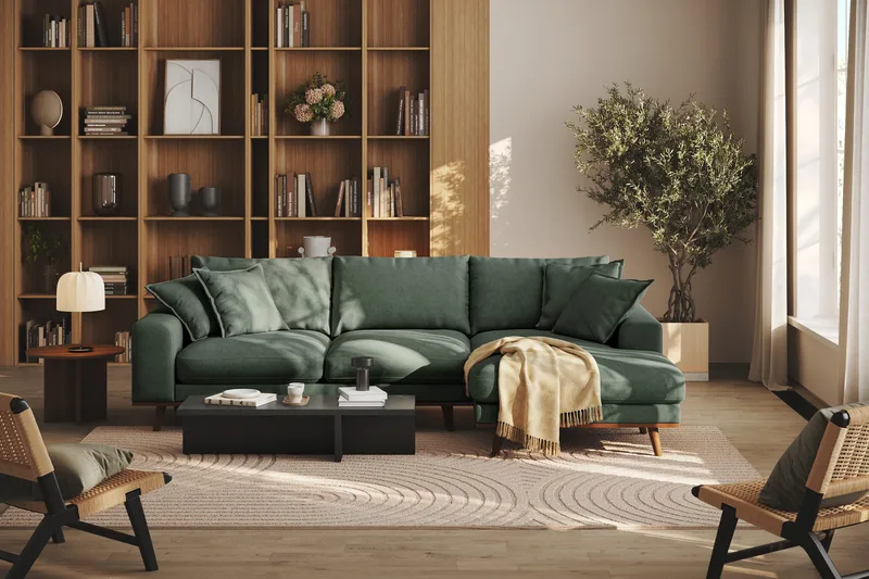 Copenhagen Premium 4-sits Högervänd L-formad Djup Divansoffa i Tyg - Grön - Products - Möbler - Soffa - Divansoffa & schäslongsoffa - 3 sits soffa med divan