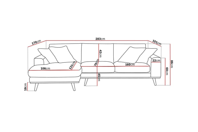 Copenhagen Premium 4-sits Vänstervänd L-formad Djup Divansoffa i Tyg - Brun - Products - Möbler - Soffa - Divansoffa & schäslongsoffa - 3 sits soffa med divan