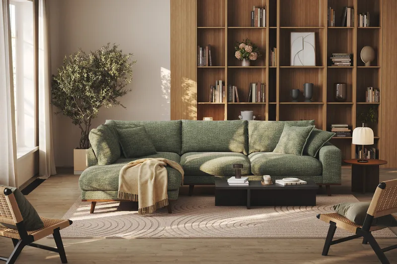 Copenhagen Premium 4-sits Vänstervänd L-formad Djup Schäslongsoffa i Chenille - Grön - Products - Möbler - Soffa - Divansoffa & schäslongsoffa - 4 sits soffa med divan