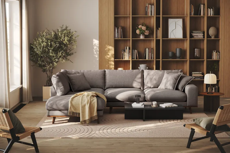 Copenhagen Premium 4-sits Vänstervänd L-formad Djup Schäslongsoffa i Tyg - Brun - Products - Möbler - Soffa - Divansoffa & schäslongsoffa - 4 sits soffa med divan