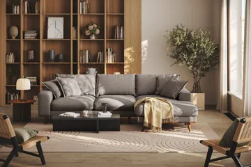 Copenhagen Premium 4-sits Högervänd L-formad Djup Divansoffa i Tyg - Brun - Products - Möbler - Soffa - Divansoffa & schäslongsoffa - 3 sits soffa med divan