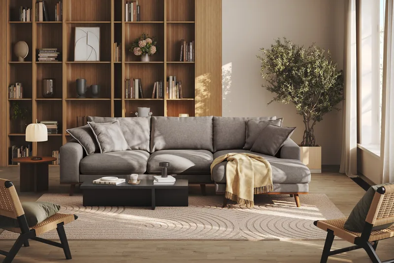 Copenhagen Premium 4-sits Högervänd L-formad Djup Divansoffa i Tyg - Brun - Products - Möbler - Soffa - Divansoffa & schäslongsoffa - 3 sits soffa med divan