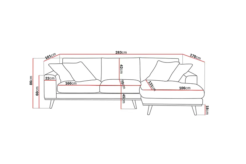 Copenhagen Premium 4-sits Högervänd L-formad Djup Divansoffa i Tyg - Brun - Products - Möbler - Soffa - Divansoffa & schäslongsoffa - 3 sits soffa med divan