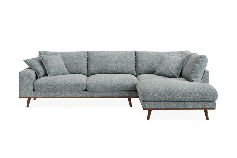 Copenhagen Premium 4-sits Högervänd L-formad Djup Schäslongsoffa i Chenille, Grå/Blå