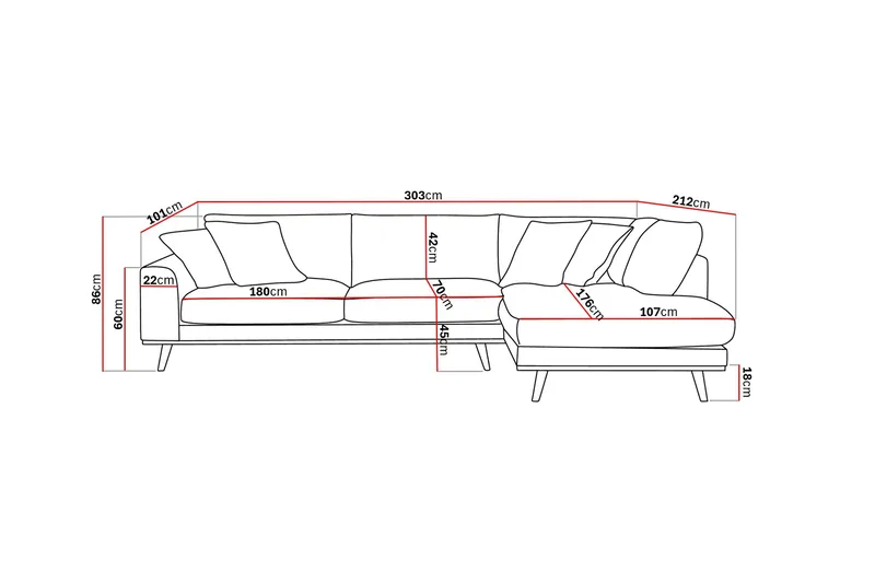 Copenhagen Premium 4-sits Högervänd L-formad Djup Schäslongsoffa i Tyg - Brun - Products - Möbler - Soffa - Divansoffa & schäslongsoffa - 4 sits soffa med divan