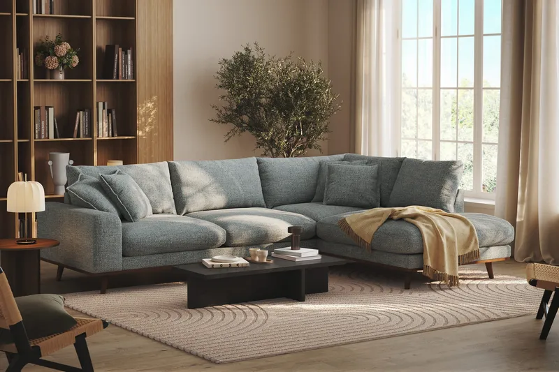 Copenhagen Premium 4-sits Högervänd L-formad Djup Schäslongsoffa i Chenille - Grå/Blå - Products - Möbler - Soffa - Divansoffa & schäslongsoffa - 4 sits soffa med divan