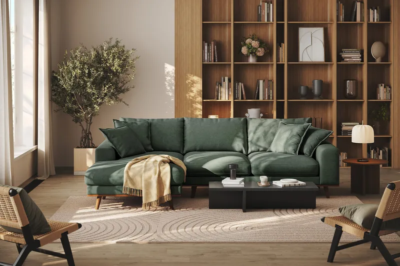 Copenhagen Premium 4-sits Vänstervänd L-formad Djup Divansoffa i Tyg - Grön - Products - Möbler - Soffa - Divansoffa & schäslongsoffa - 3 sits soffa med divan