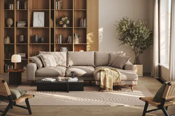 Copenhagen Premium 4-sits Högervänd L-formad Djup Divansoffa i Tyg - Ljusbrun - Products - Möbler - Soffa - Divansoffa & schäslongsoffa - 3 sits soffa med divan