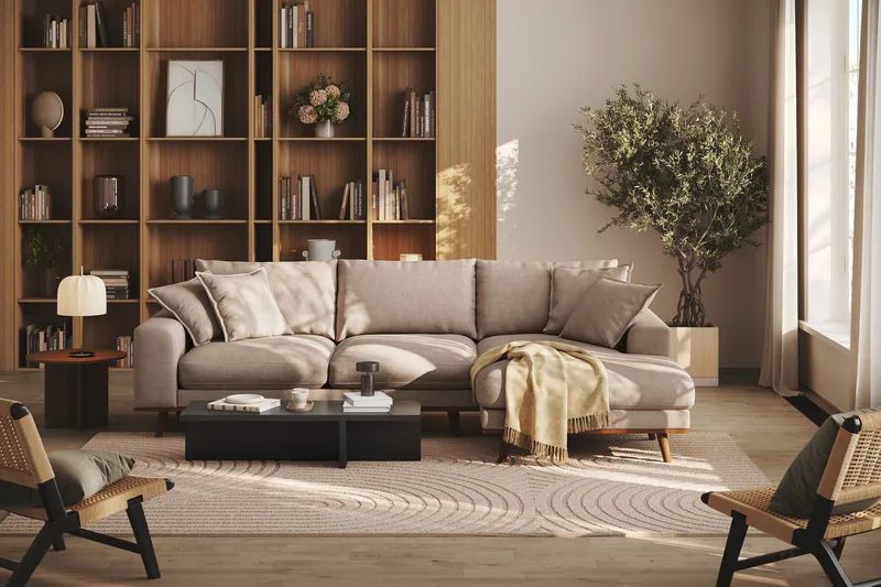 Copenhagen Premium 4-sits Högervänd L-formad Djup Divansoffa i Tyg - Ljusbrun - Products - Möbler - Soffa - Divansoffa & schäslongsoffa - 3 sits soffa med divan