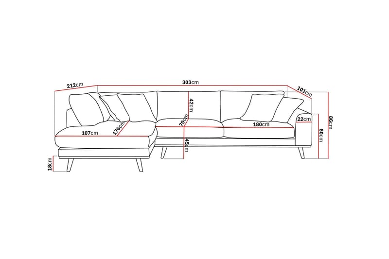 Copenhagen Premium 4-sits Vänstervänd L-formad Djup Schäslongsoffa i Tyg - Mörkbrun - Products - Möbler - Soffa - Divansoffa & schäslongsoffa - 4 sits soffa med divan