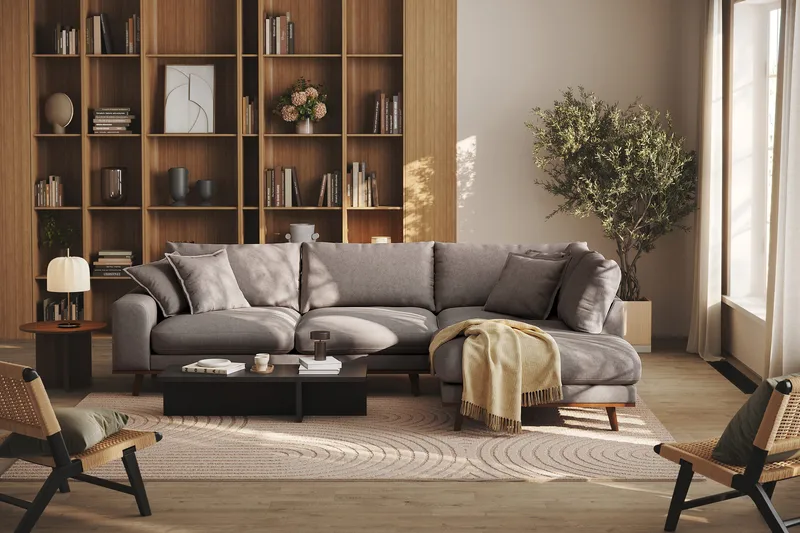 Copenhagen Premium 4-sits Högervänd L-formad Djup Schäslongsoffa i Tyg - Brun - Products - Möbler - Soffa - Divansoffa & schäslongsoffa - 4 sits soffa med divan