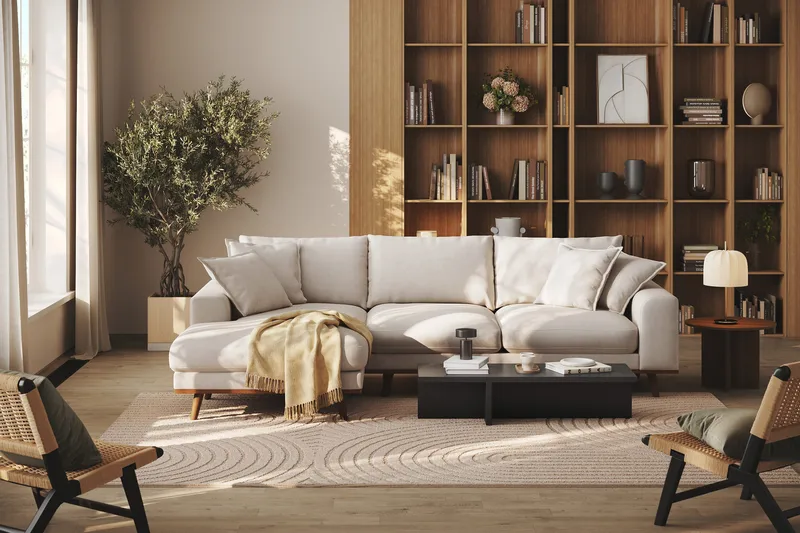Copenhagen Premium 4-sits Vänstervänd L-formad Djup Divansoffa i Tyg - Beige - Products - Möbler - Soffa - Divansoffa & schäslongsoffa - 3 sits soffa med divan