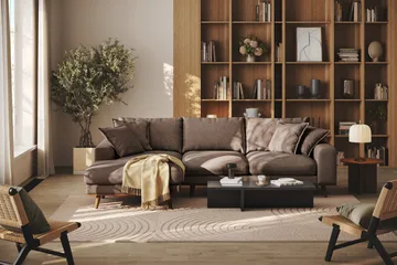 Copenhagen Premium 4-sits Vänstervänd L-formad Djup Divansoffa i Tyg - Mörkbrun - Products - Möbler - Soffa - Divansoffa & schäslongsoffa - 3 sits soffa med divan