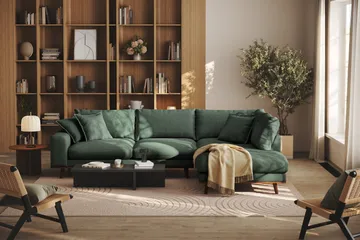 Copenhagen Premium 4-sits Högervänd L-formad Djup Schäslongsoffa i Tyg - Grön - Products - Möbler - Soffa - Divansoffa & schäslongsoffa - 4 sits soffa med divan
