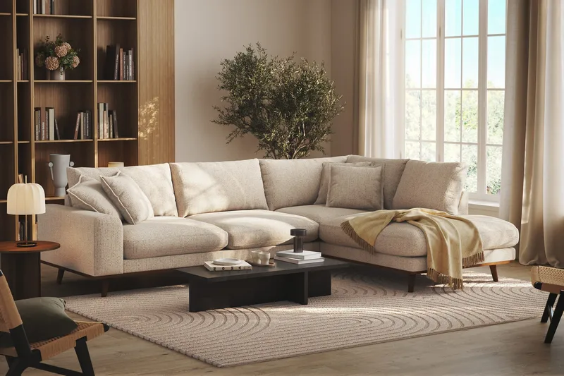 Copenhagen Premium 4-sits Högervänd L-formad Djup Schäslongsoffa i Chenille - Beige - Products - Möbler - Soffa - Divansoffa & schäslongsoffa - 4 sits soffa med divan