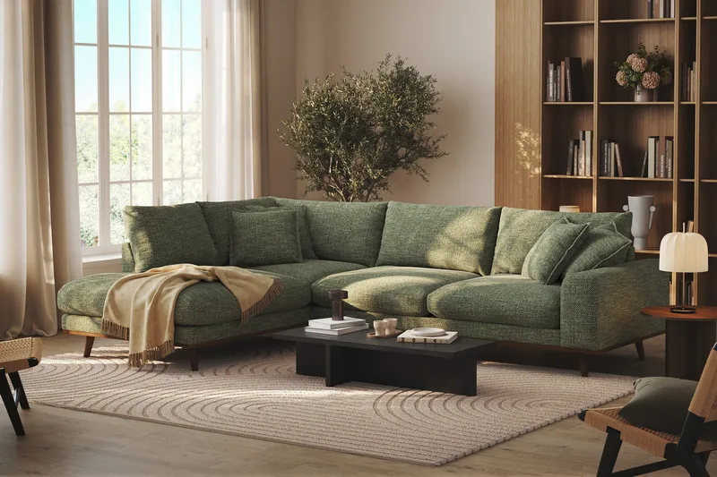 Copenhagen Premium 4-sits Vänstervänd L-formad Djup Schäslongsoffa i Chenille - Grön - Products - Möbler - Soffa - Divansoffa & schäslongsoffa - 4 sits soffa med divan