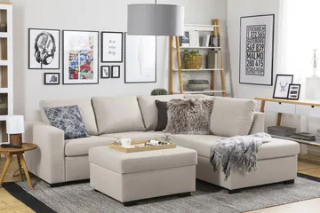 Crazy 3-sits Högervänd L-formad Schäslongsoffa i Tyg - Beige - Products - Möbler - Soffa - Divansoffa & schäslongsoffa - 2 sits soffa med divan