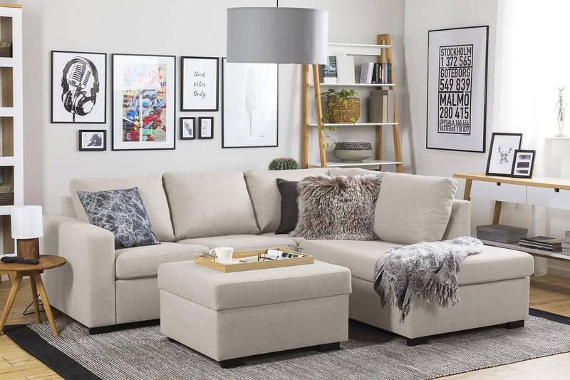 Crazy 3-sits Högervänd L-formad Schäslongsoffa i Tyg - Beige - Products - Möbler - Soffa - Divansoffa & schäslongsoffa - 2 sits soffa med divan
