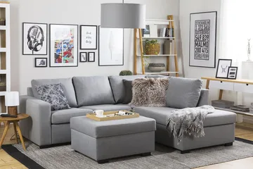Crazy 3-sits Högervänd L-formad Schäslongsoffa i Tyg - Grå - Products - Möbler - Soffa - Divansoffa & schäslongsoffa - 2 sits soffa med divan