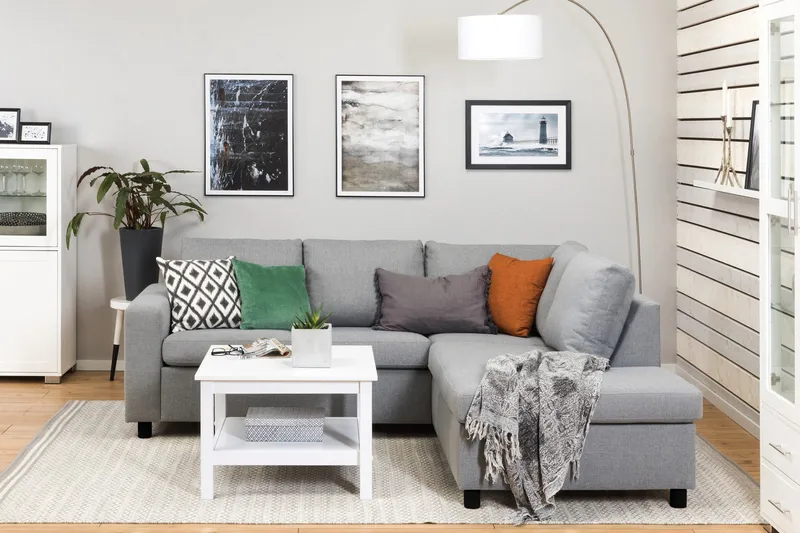 Crazy 3-sits Högervänd L-formad Schäslongsoffa i Tyg - Grå - Products - Möbler - Soffa - Divansoffa & schäslongsoffa - 2 sits soffa med divan