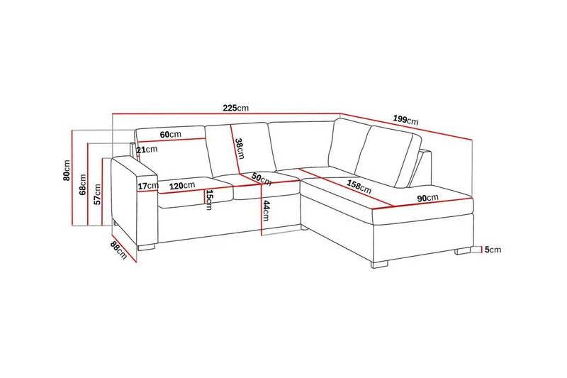 Crazy 3-sits Högervänd L-formad Schäslongsoffa i Tyg - Grå - Products - Möbler - Soffa - Divansoffa & schäslongsoffa - 2 sits soffa med divan