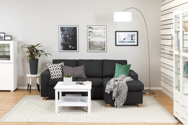 Crazy 3-sits Vändbar L-formad Divansoffa i Tyg - Antracit - Products - Möbler - Soffa - Divansoffa & schäslongsoffa - 3 sits soffa med divan