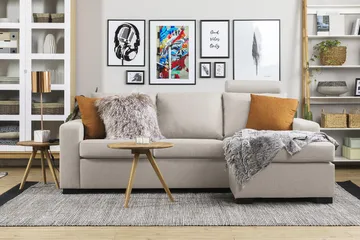 Crazy 3-sits Vändbar L-formad Divansoffa i Tyg - Beige - Products - Möbler - Soffa - Divansoffa & schäslongsoffa - 3 sits soffa med divan