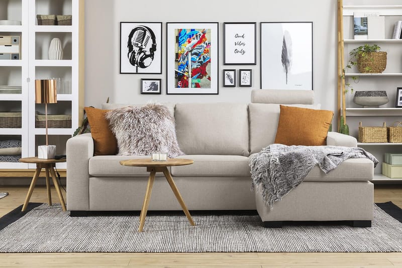 Crazy 3-sits Vändbar L-formad Divansoffa i Tyg - Beige - Products - Möbler - Soffa - Divansoffa & schäslongsoffa - 3 sits soffa med divan