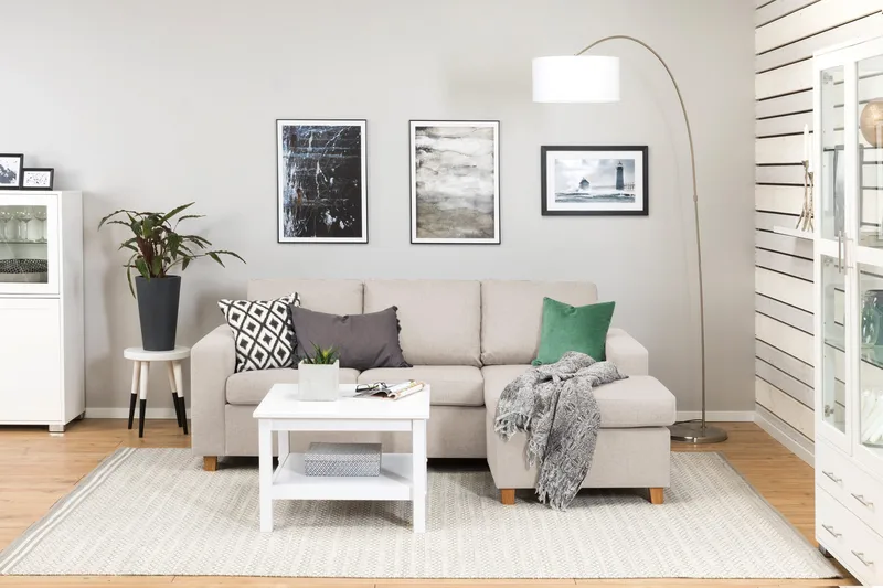 Crazy 3-sits Vändbar L-formad Divansoffa i Tyg - Beige - Products - Möbler - Soffa - Divansoffa & schäslongsoffa - 3 sits soffa med divan