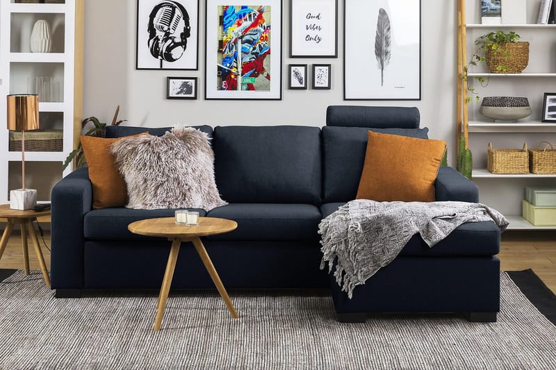 Crazy 3-sits Vändbar L-formad Divansoffa i Tyg - Blå - Products - Möbler - Soffa - Divansoffa & schäslongsoffa - 3 sits soffa med divan
