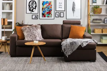 Crazy 3-sits Vändbar L-formad Divansoffa i Tyg - Brun - Products - Möbler - Soffa - Divansoffa & schäslongsoffa - 3 sits soffa med divan