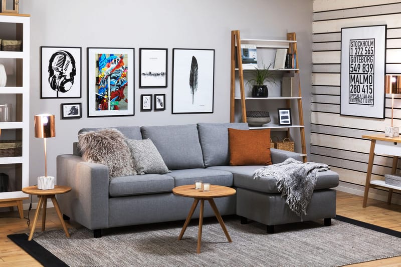 Crazy 3-sits Vändbar L-formad Divansoffa i Tyg - Grå - Products - Möbler - Soffa - Divansoffa & schäslongsoffa - 3 sits soffa med divan