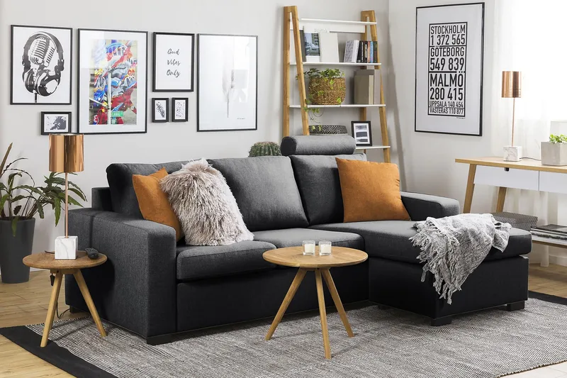 Crazy 3-sits Vändbar L-formad Divansoffa i Tyg - Mörkgrå - Products - Möbler - Soffa - Divansoffa & schäslongsoffa - 3 sits soffa med divan