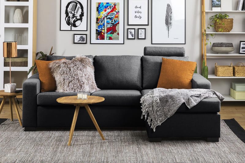 Crazy 3-sits Vändbar L-formad Divansoffa i Tyg - Mörkgrå - Products - Möbler - Soffa - Divansoffa & schäslongsoffa - 3 sits soffa med divan