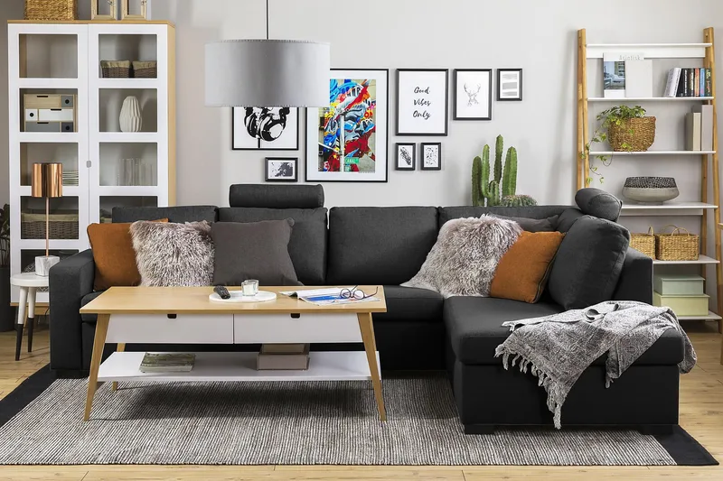 Crazy 4-sits Högervänd L-formad Schäslongsoffa i Tyg - Antracit - Products - Möbler - Soffa - Divansoffa & schäslongsoffa - 3 sits soffa med divan